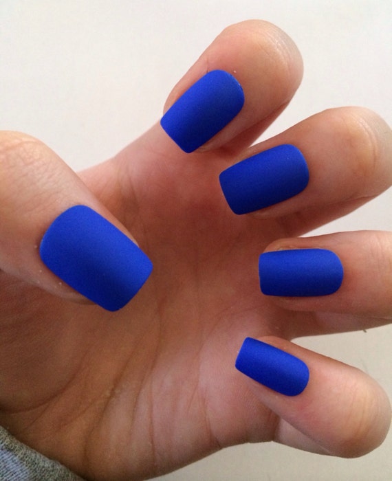 Royal blue fake nails, matte nails, matte press on nails