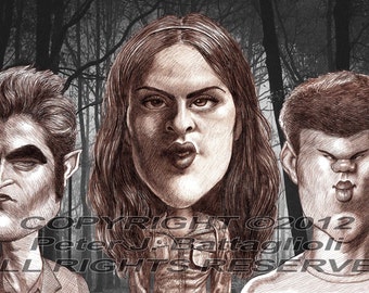 Twilight Bella Edward Jacob Caricature Art Poster Print Limited Edition