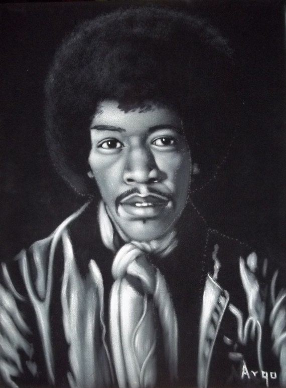 Jimmy Hendrix legend black velvet oil painting handpainted