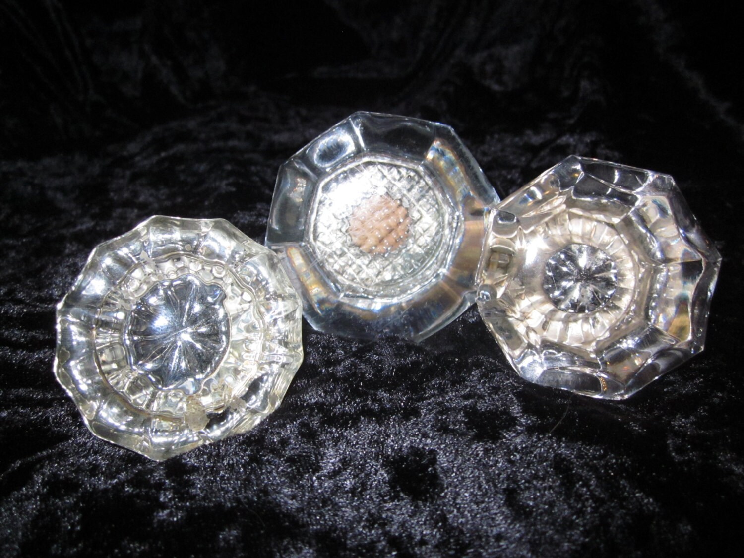 Antique Art Deco Crystal Glass Door Knob Assortment of Three