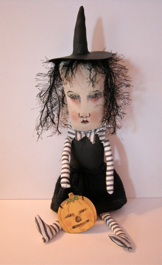 Halloween witch art doll witch doll ooak art doll stripe