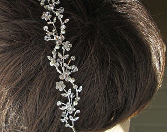 Sale, Wedding Headband Hair Vine Pearl Hairband Bridal Tiara Ivory Pearl headband pearl crystal silver wedding headpiece Bridal hairpiece