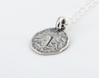 Initial I Handstamped Sterling Silver Pendant and Necklace - with Gift Box