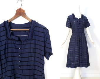 Vintage 1950s Dress / 50s Dress / Navy Blue by SmallEarthVintage