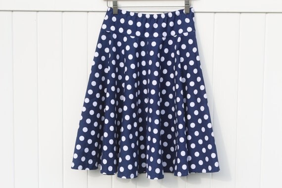 Navy Blue and White Polka Dot skirt Full Circle Skirt Pin
