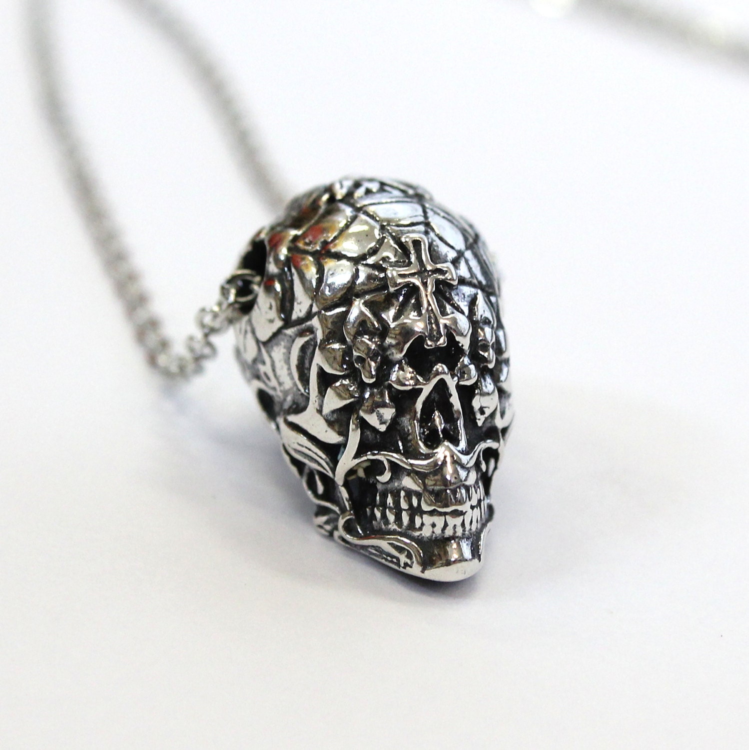 Sugar Skull Necklace Solid Sterling Silver Sugar Skull Pendant