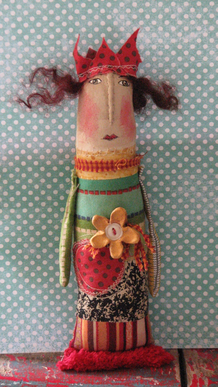 Vintage Mixed Media Folk Art Doll Whimsical...Homespun