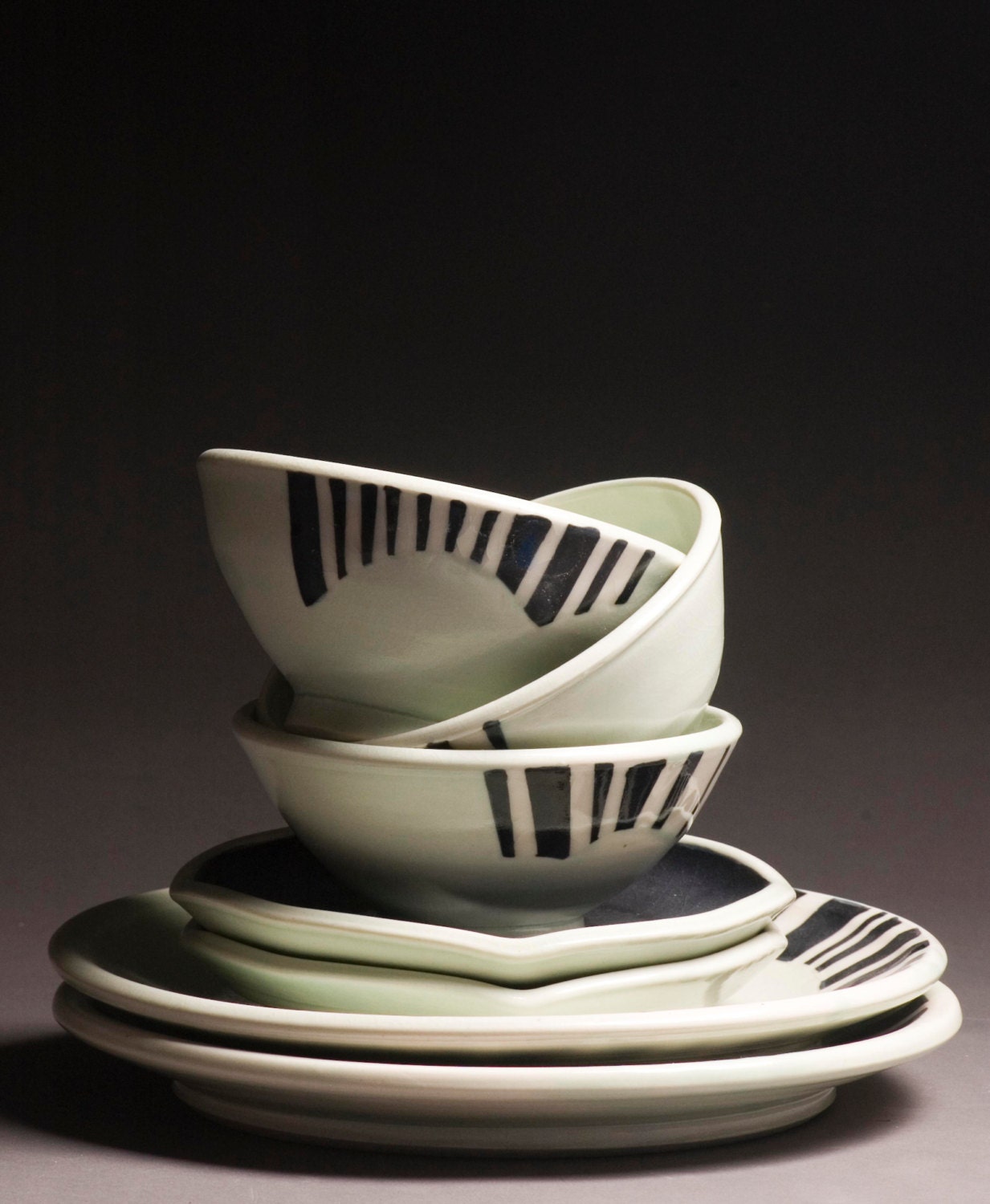 Bowls Striped Black and White Dinnerware by troutceramics on Etsy