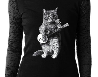 cat playing banjo t shirt