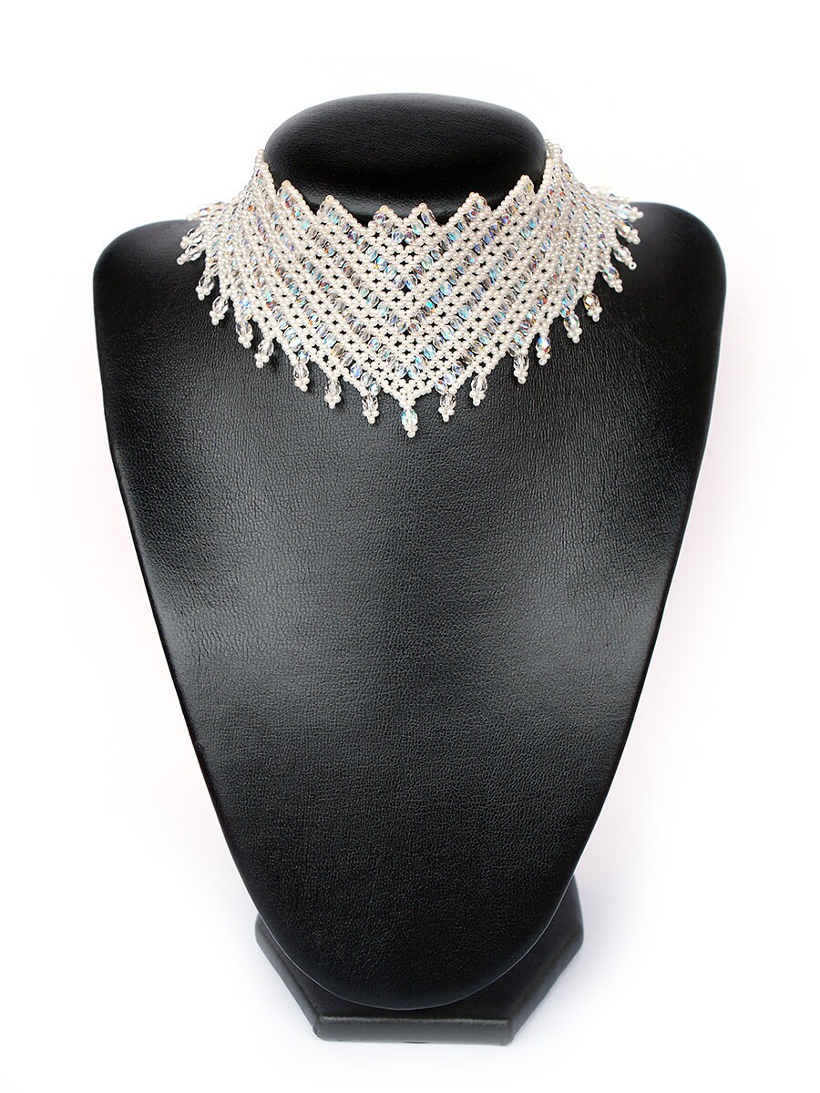 Bridal Wedding Necklace White Crystal Collar by JewelrybyFlorist