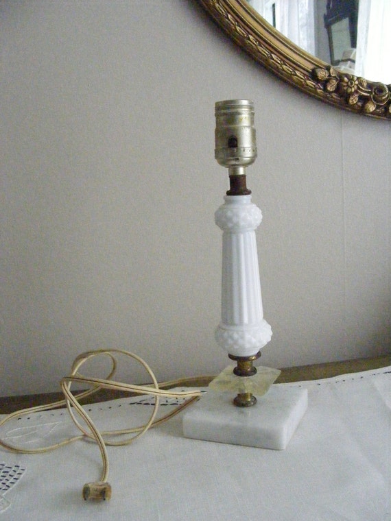 Hobnail Milk Glass LAMP Vanity Romantic Table With Clear