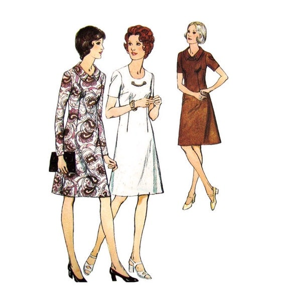 1970s Dress Pattern Style 4116 Collar Chain Trim Short or Long