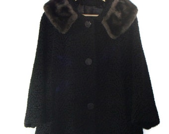 Vintage Black Faux Fur Trapeze Coat Faux Persian Lamb Coat Vintage Faux Fur Coat Faux Persian Lamb Fur Coat Vintage Lamb Coat Trapeze Coats
