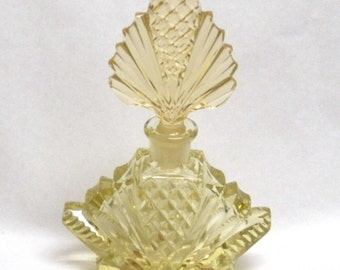 Czech Perfume Bottle Yellow Cut Crystal with Original Stickers