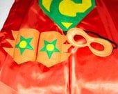 Children's Custom Superhero Personalized Kids Cape Including Matching Mask, and Wrist Cuffs