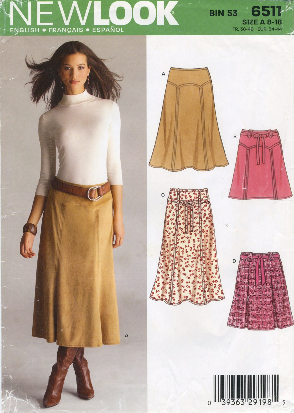 Flared Skirt with Yoke Waist Sewing Pattern Size 8 10 12