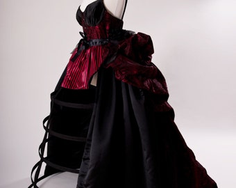 Gothic Wedding Gown Victorian Bustle Cage Hoop Skirt Skull Brocade ...