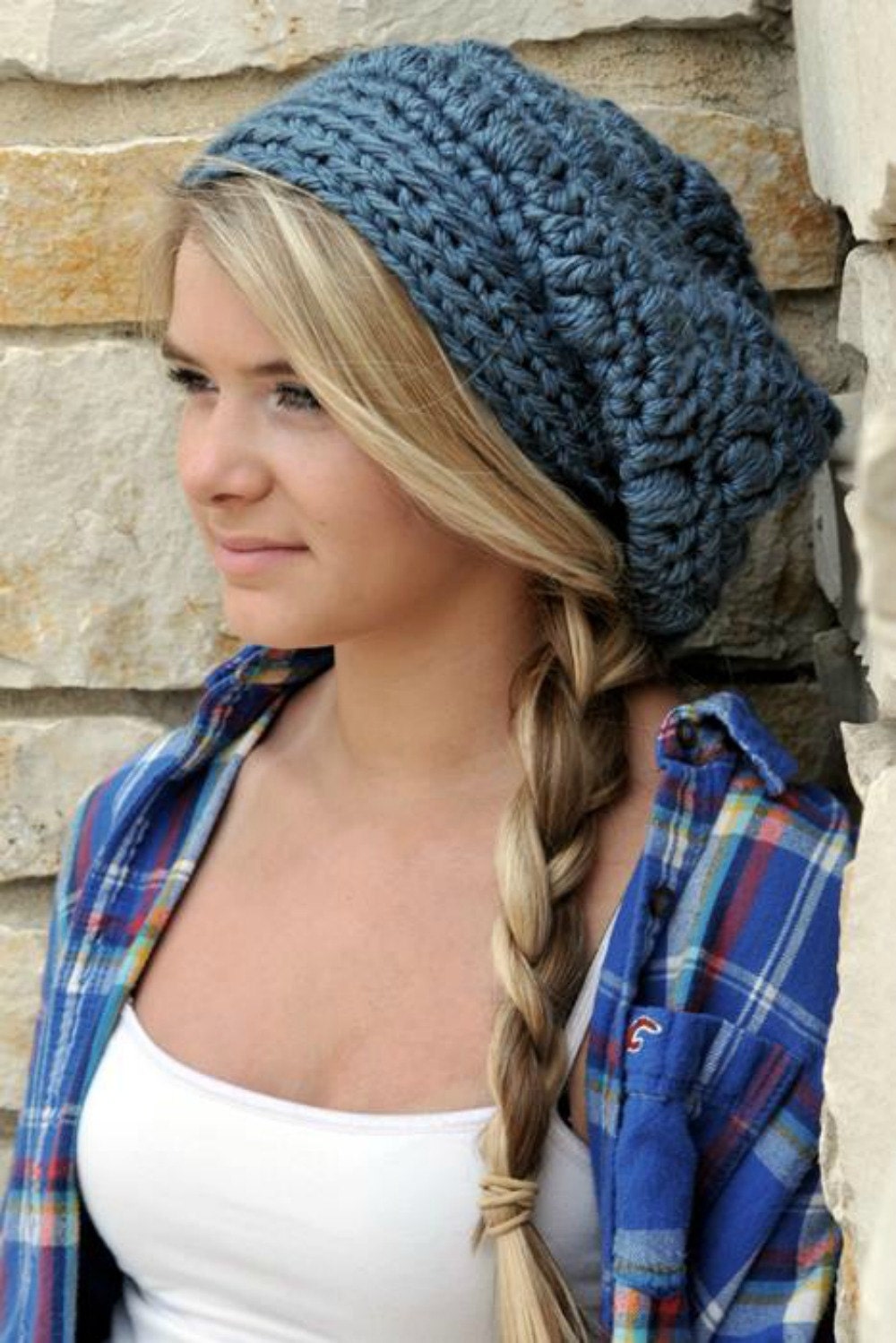 Womens Hats Slouch Beanies  for Teenage Girl  in Denim Blue