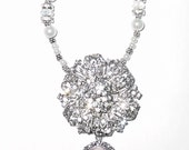 Wedding Bouquet Memorial Photo Timeless Old World Charm Crystal Gems Pearls Silver Tibetan Beads - FREE SHIPPING