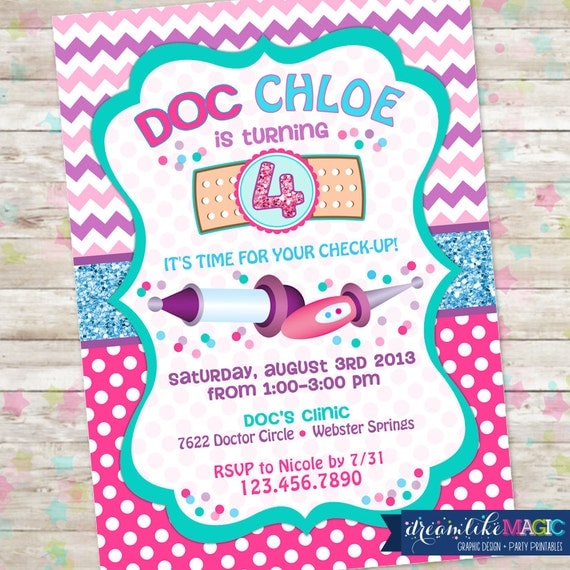 Printable Party Invitation- Doc Girl Design Birthday Doctor Girly Invite Doc McStuffins Il_570xn