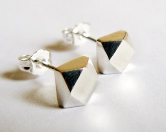 Sterling Silver Stud Earrings - Nickel Free Studs - Chunky Faceted Earings - Ethical & Eco Friendly Jewelry - Handmade by Hook and Matter