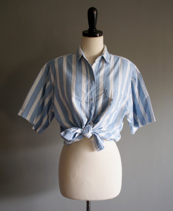 COTTON Denim Striped Button Up Blouse (m-l)