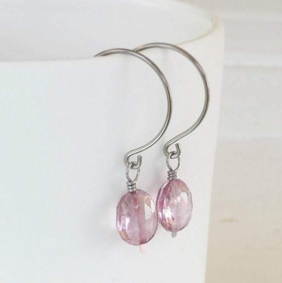 sensitive ear earrings pink mystic quartz by NonitaJewelry on Etsy