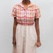 80s vintage plaid and beige shirt dress, short sleeves, midi, pockets, preppy, cute, medium
