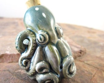 Peruvian Ceramic Raku Octopus Bottle