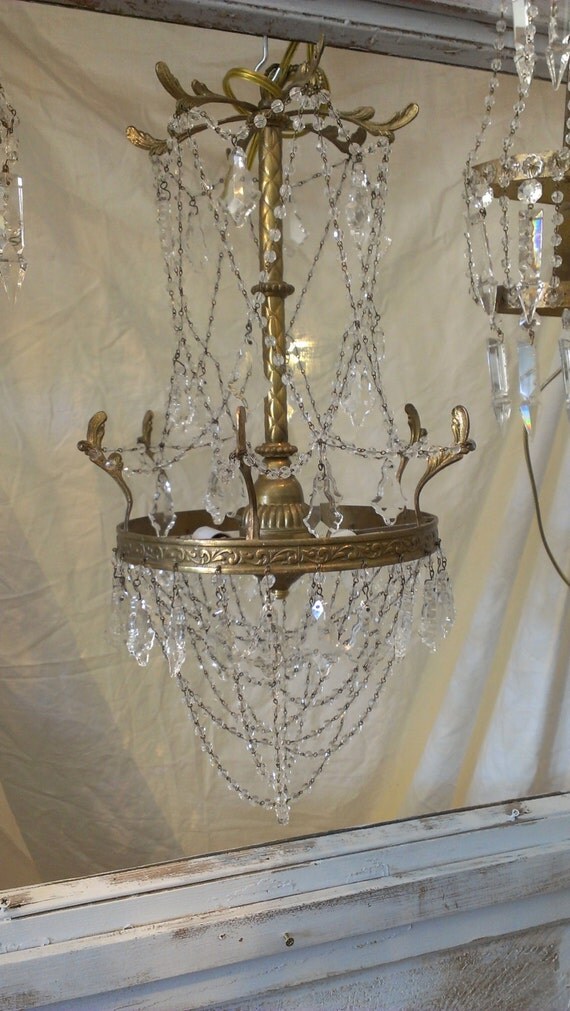 Beautiful French Brass Beaded Chandelier