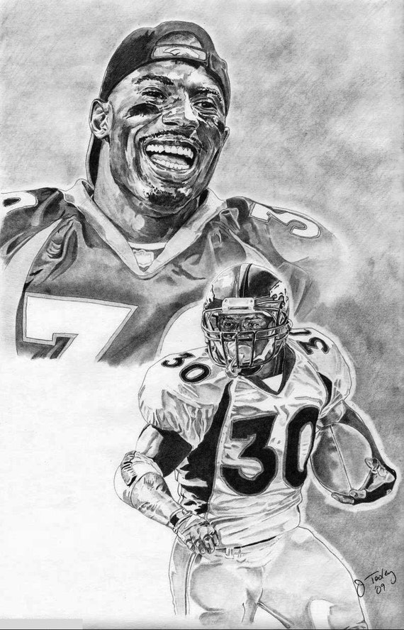 Denver Broncos Terrell Davis art poster by footballArt on Etsy