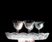 Saucer Champagne Tall Sherbet Iridescent Glasses Vintage Rib Optic Sheen Elegant Fine Dining Wedding Bridal Entertain Home Bar Candlelight