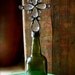 Vintage Cross Bottle c1800s Moss Green Vessel With Shimmering Antique Crystals Indulge Rustic Home Decor