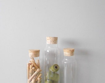 tall cork lid glass apothecary jar / storage terrarium / 1 jar