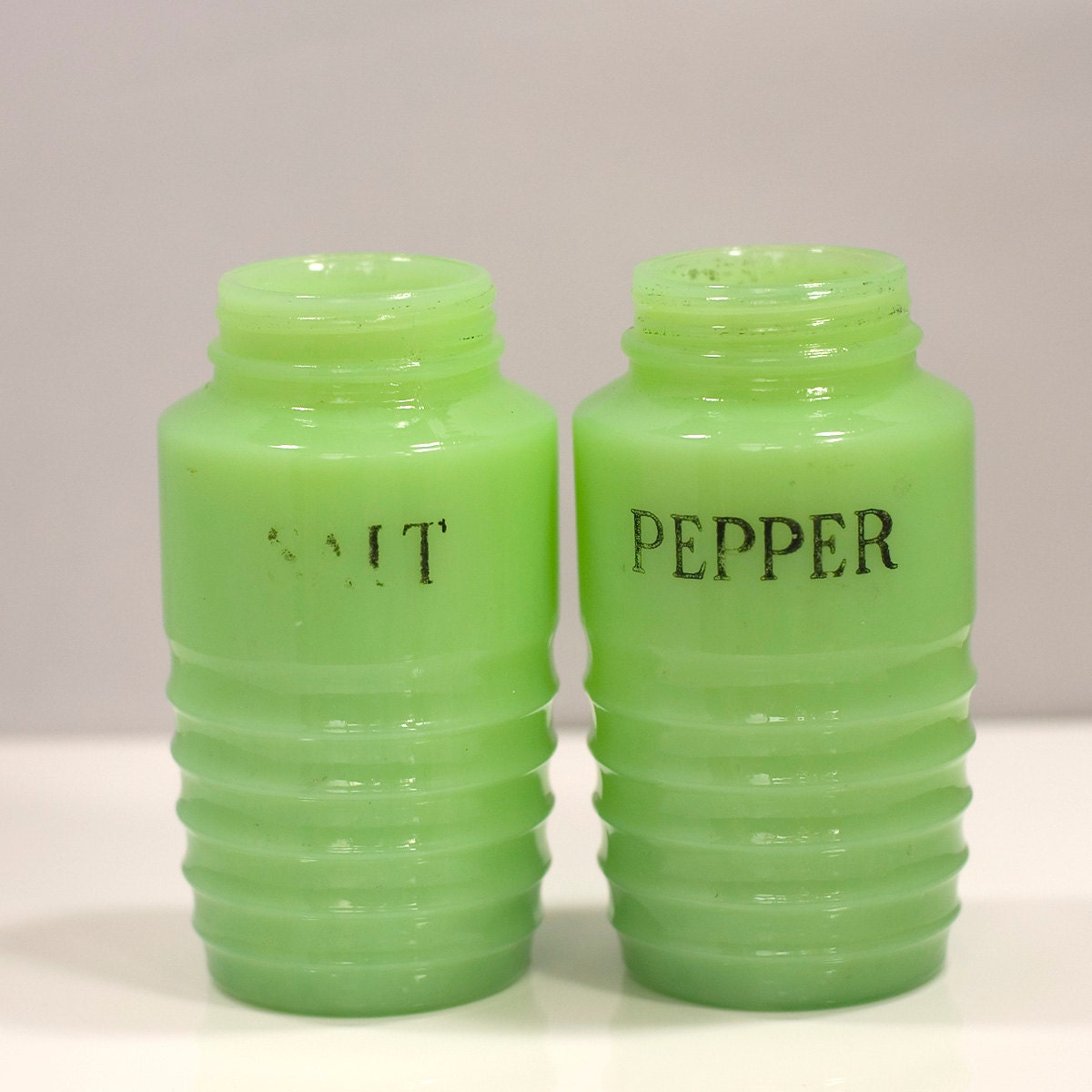 Vintage Jadeite Salt and Pepper Shakers by My3Chicks on Etsy