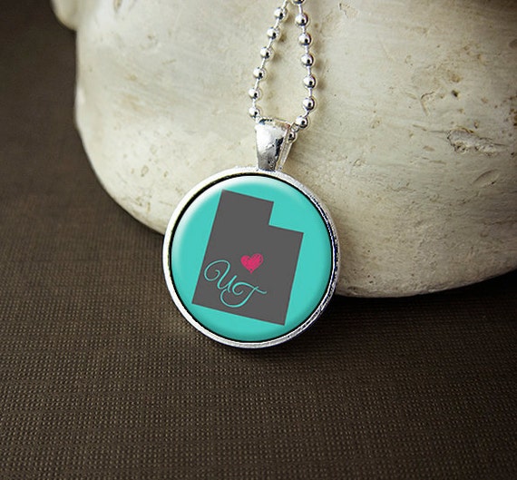 Utah Necklace Love Utah Pendant Custom UT State by inkdotstudio