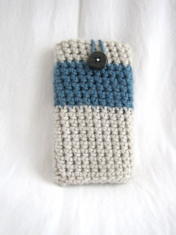 Crochet Cell Phone Case Linen and Dusty Blue