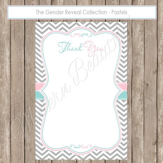 Thank You Note Card - Gender Reveal Pink and Blue Chevron Baby Shower Printable 4x6 Thank You Note Cards- GenderReveal1 INSTANT DOWNLOAD Il_570xn