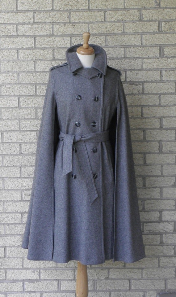 Vintage Cape Coat Wool Cape Coat Charcoal Gray Cape