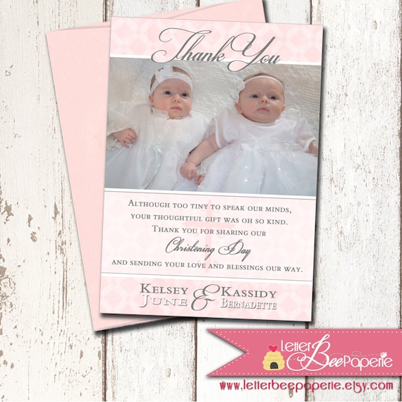 Items similar to Custom Baptism / Christening Photo Thank You Card Twins / Boy / Girl Thank