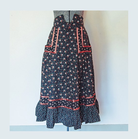 Vintage GUNNE SAX Skirt 1970s Floral Black by dejavintageboutique
