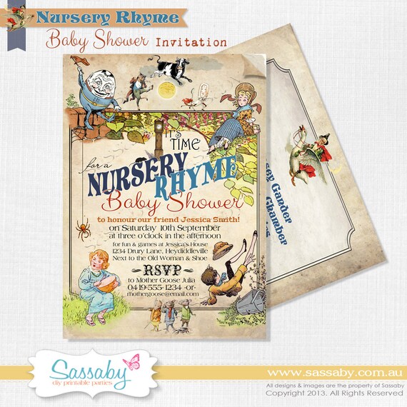 DIY Nursery Rhyme Baby Shower Invitation - INSTANT DOWNLOAD - Editable & Printable File by Sassaby Il_570xn