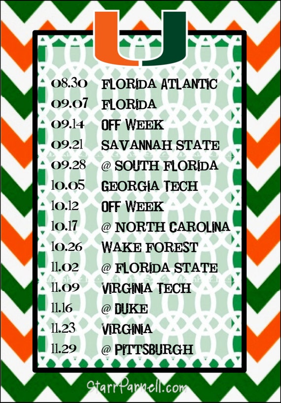 Items Similar To Printable Miami Hurricanes Football Schedule On Etsy