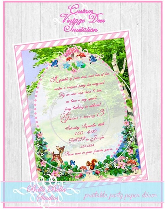 Vintage Baby Deer {Pink} PRINTABLE INVITATION by Bella Bella Studios Il_570xn