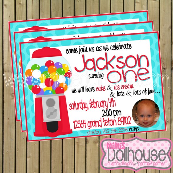 Bubble Gum Invitation--Gumball Birthday Invitation-JPEG/PDF Il_570xn