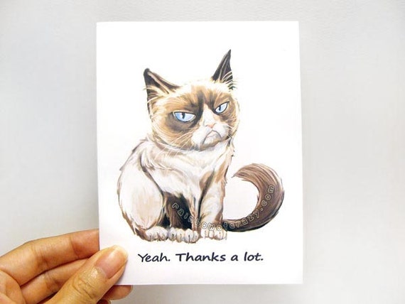 Grumpy Cat Card Thank You Card Funny Greeting by rainbowofcrazy