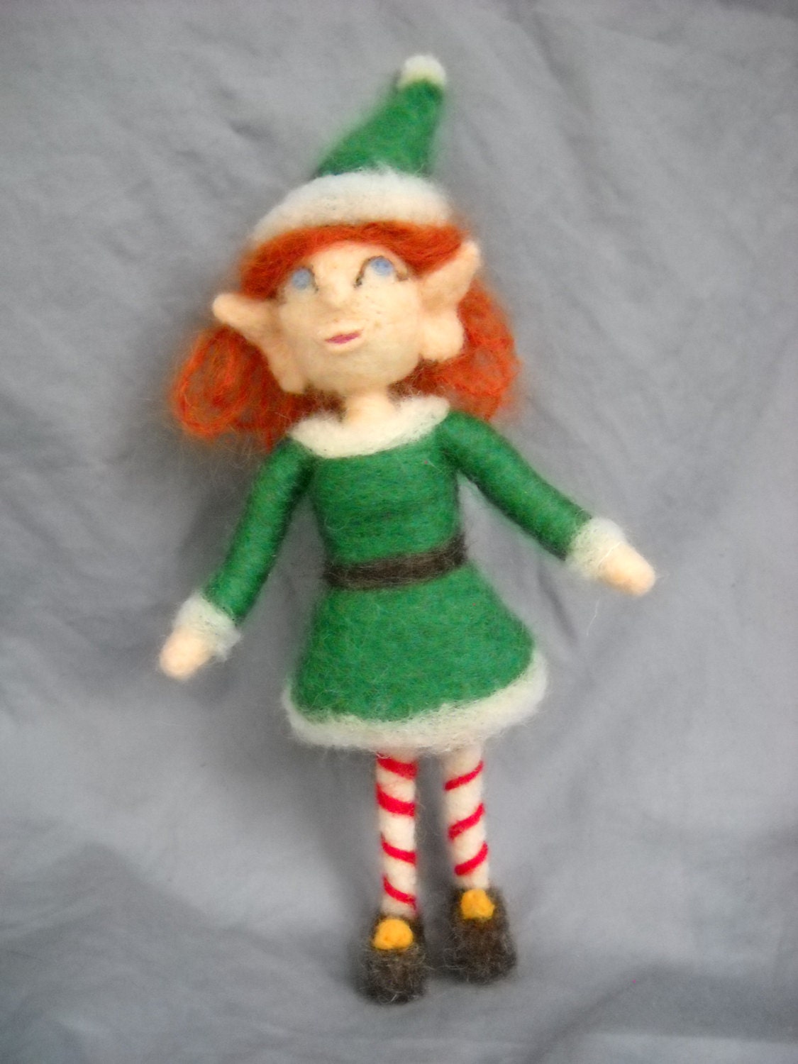 Girl Christmas Elf Needle Felted Ornament in by mountainpeakfish