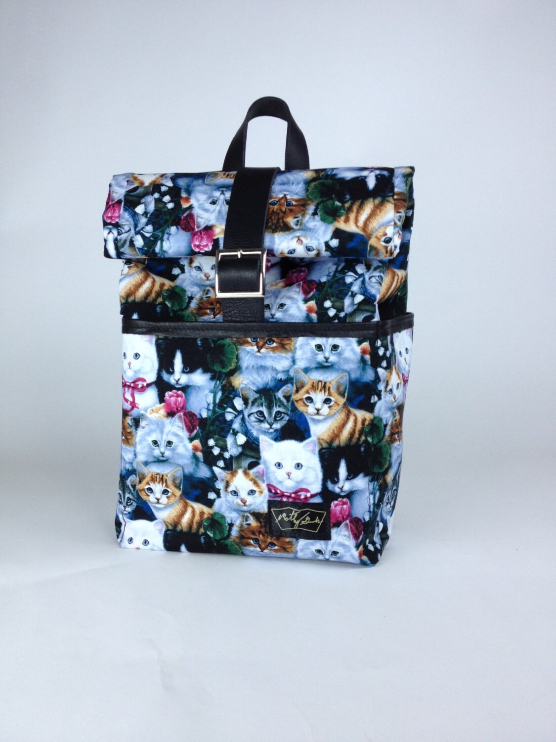 The Backpack with cotton Cat print by MotleyGoods on Etsy