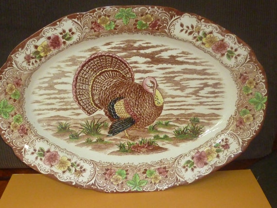 Vintage Colorful Turkey Platter Serving Platter Thanksgiving
