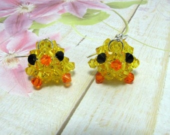 Yellow Baby Chick Earrings, Easter Earrings, Swarovski Earrings, Holiday Earrings, Baby Chick Earrings, Dangle Earrings, Easter Jewelry